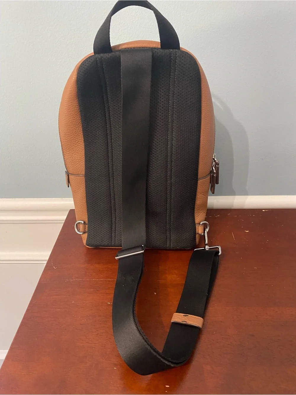 Michael Kors Camel Pebbled Leather Sling Backpack